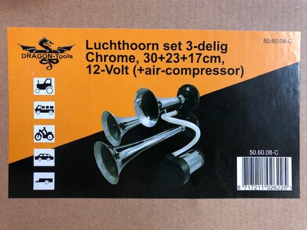 Luchthoornset 3 tonig chroom met compressor.