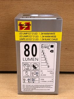 Spaarlamp 21 LED, E27 1,2 watt.