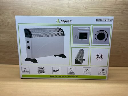 Heater convector 750/1250/2000 watt wit.