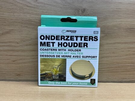 Onderzetters 6x met houder goud.