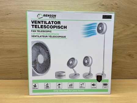 Ventilator telescopisch opvouwbaar en oplaadbaar.