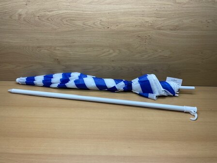 Parasol blauw / wit 160cm.