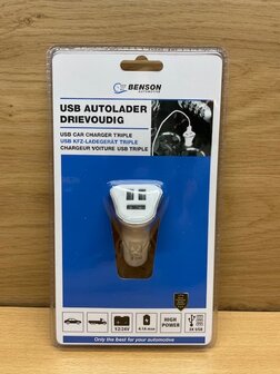 Autolader USB drievoudig 12 en 24 volt.