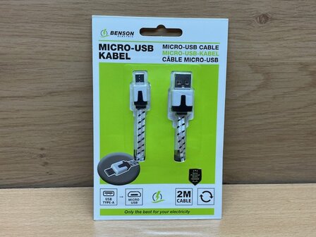 USB naar micro USB kabel nylon 2 meter.