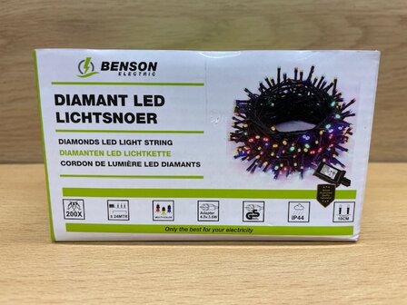 Lichtsnoer diamant 200 gekleurde LED&#039;s 24m.