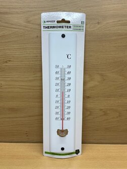 Thermometer metaal wit 30cm.