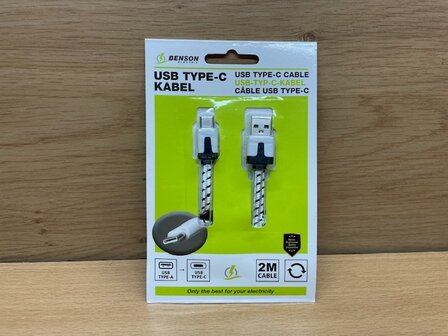 USB naar USB type-C kabel nylon 2 meter.