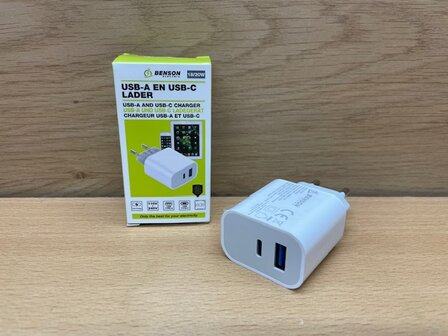 USB type-A en type-C lader 20W.