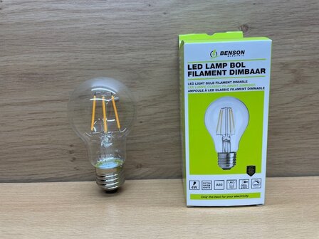 LED lamp Bol filament A60 4W E27 dimbaar.