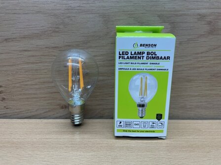 Led lamp bol filament G45 4W E14 dimbaar.