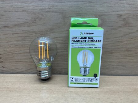 Led lamp bol filament G45 4W E27 dimbaar.