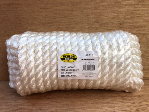 Touw landvast wit 16mm x 15m.