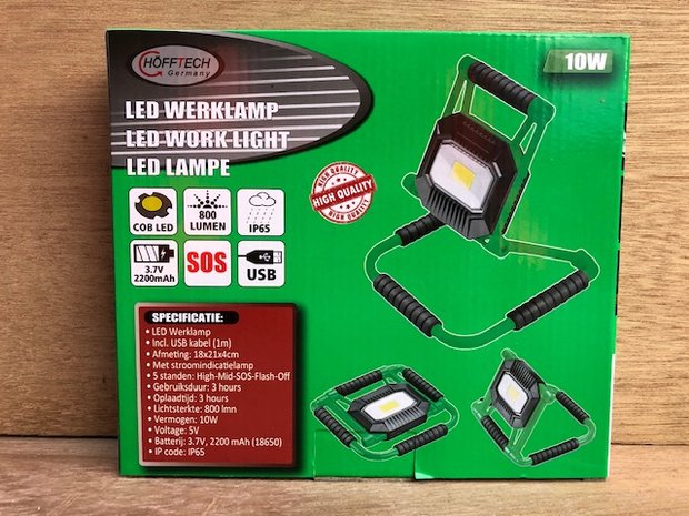 Werklamp IP 65 oplaadbaar kniekvoet 10 watt.