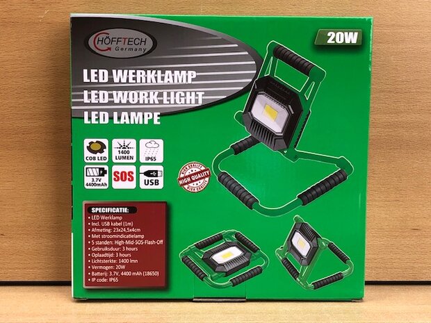 Werklamp IP 65 oplaadbaar kniekvoet 20 watt.