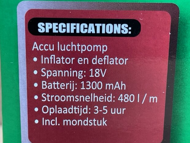 Luchtpomp op accu 18 volt.