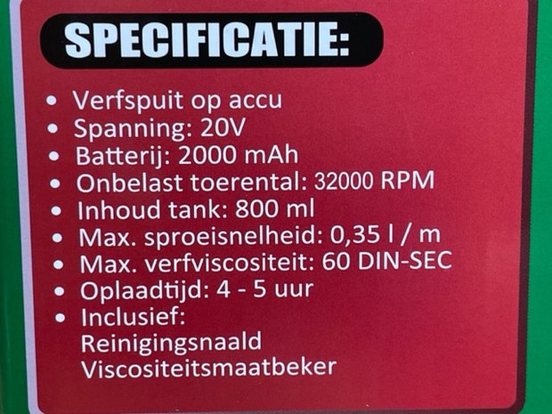 Verfspuit op accu 20 volt.