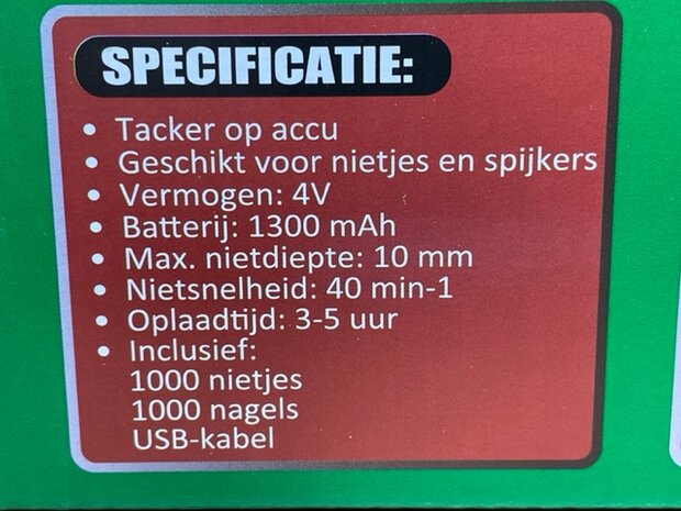 Tacker op accu 4 volt.