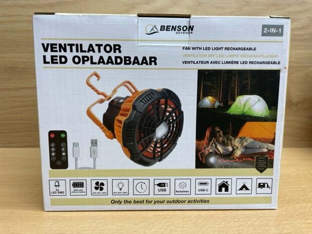 Ventilater / lamp oplaadbaar USB.