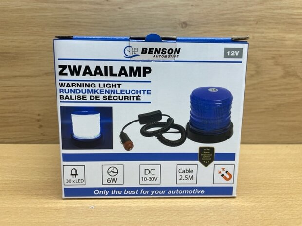 Zwaailamp LED blauw 12 volt.