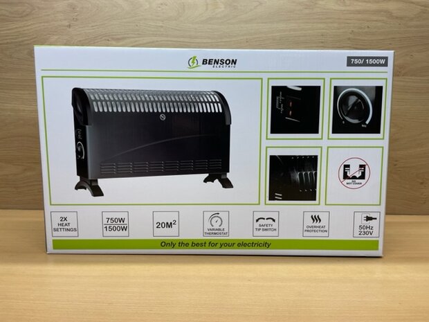 Heater convector 750/1500 watt zwart.