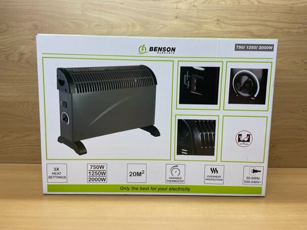 Heater convector 750/1250/2000 watt zwart.