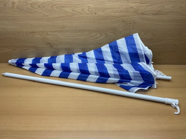 Parasol blauw / wit 160cm.