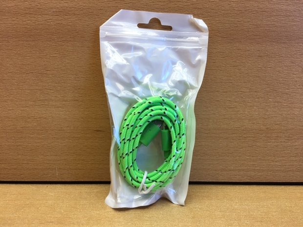 USB kabel I-phone 5/6 groen 2 meter.