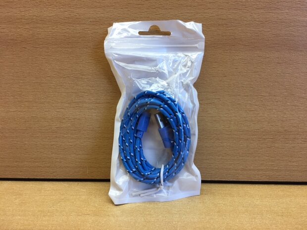 USB kabel I-phone 5/6 blauw 2 meter.