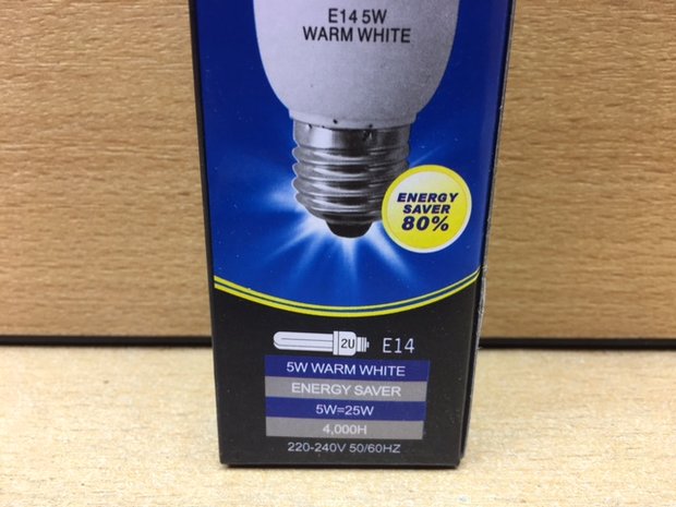 Spaarlamp 2U E14 warm wit 5 watt.